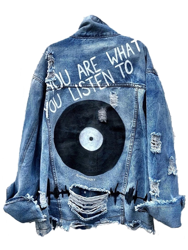 Aesthetic Vinyl Disc Denim Jacket