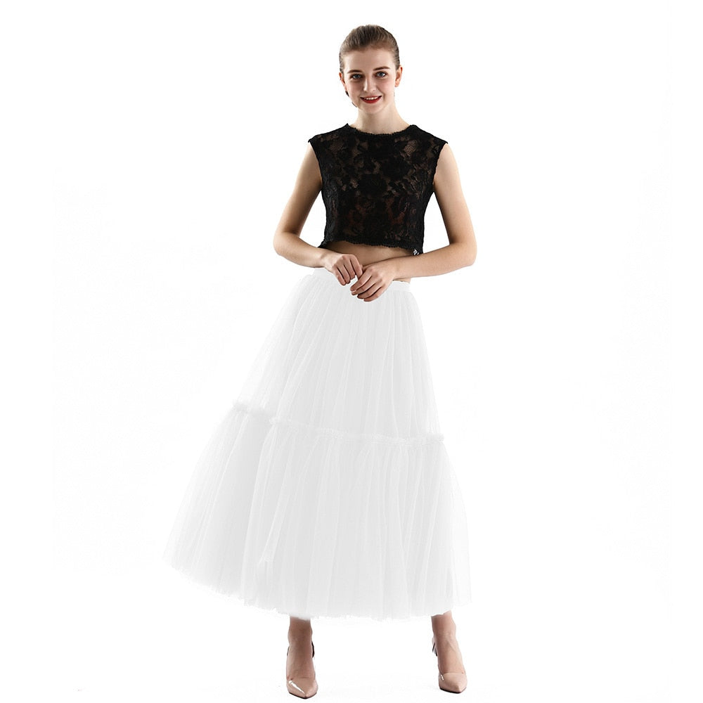 Long Tulle Black Pleated Skirt