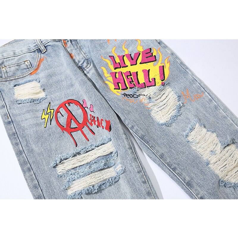 Punk Cool Graffiti Denim Pants