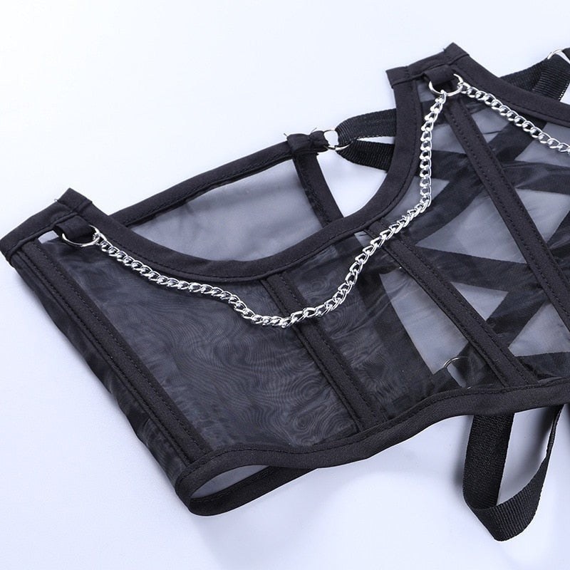 Punk Metal Chain Black Crop Top Corset