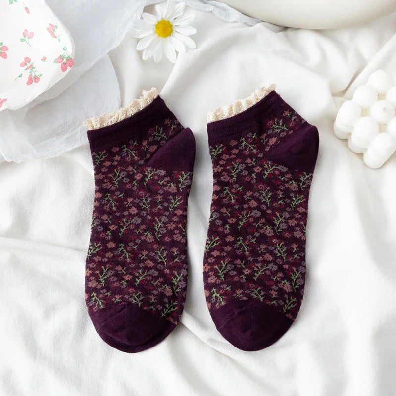 Vintage Lace Floral Cotton Socks