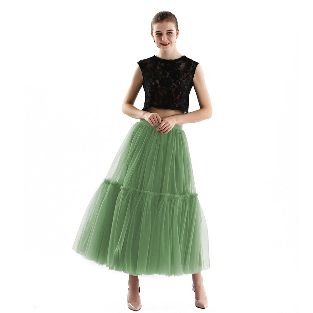 Long Tulle Black Pleated Skirt