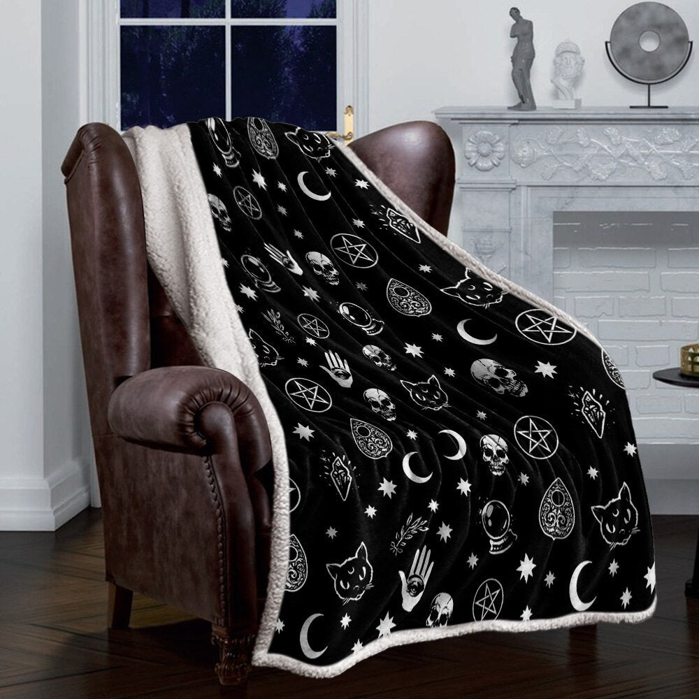 Black Witch Skull Moon Fleece Blankets