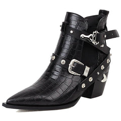 Gothic Pointed Toe Square Heels Ankle Boots