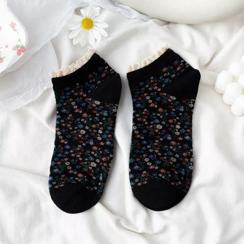 Vintage Lace Floral Cotton Socks