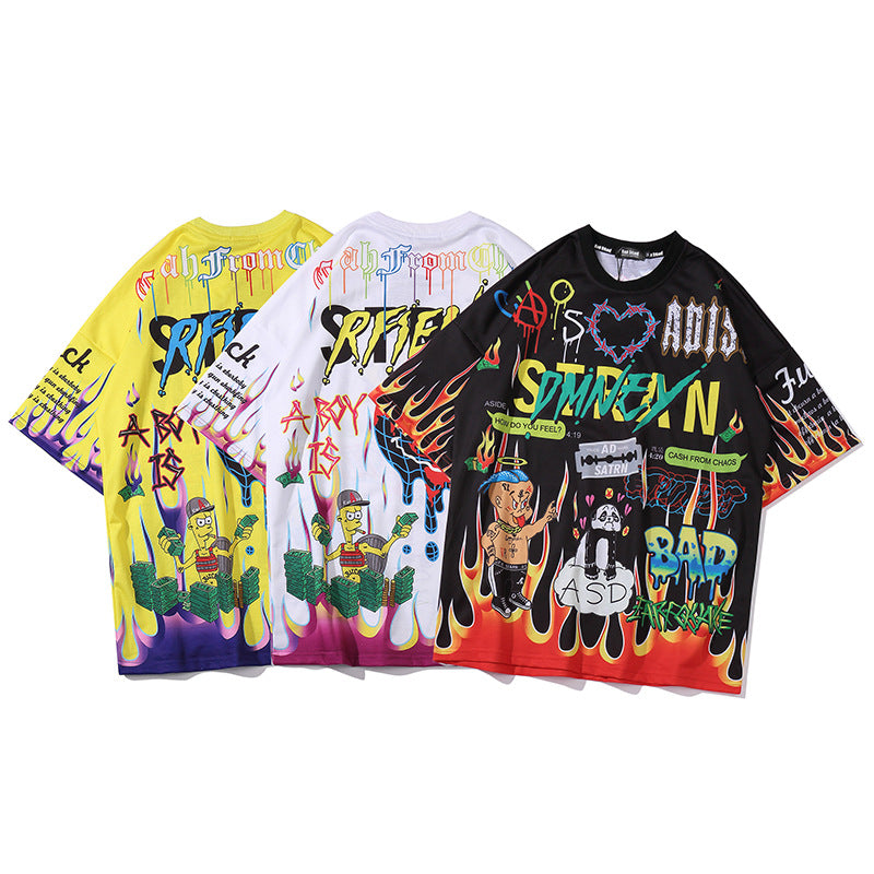 Cartoon Graffiti Print  Hip Hop T-Shirt