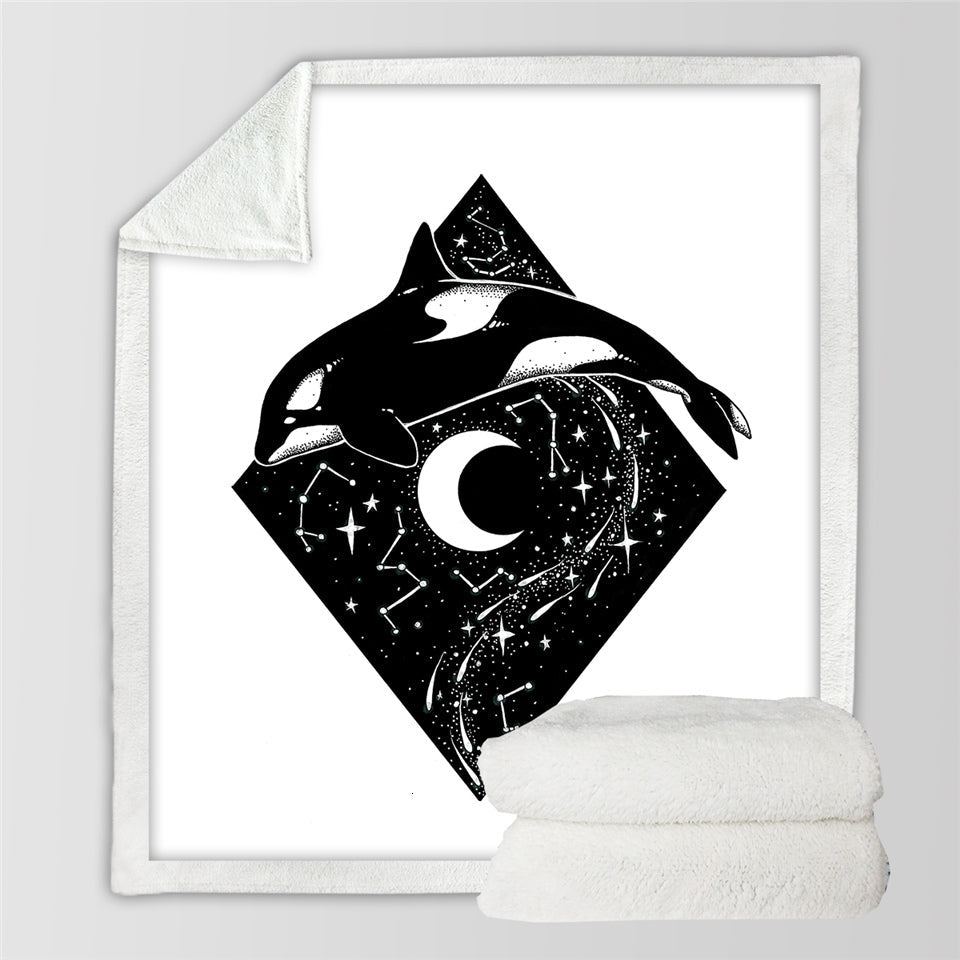 Orca Whale Crescent Moon Blanket