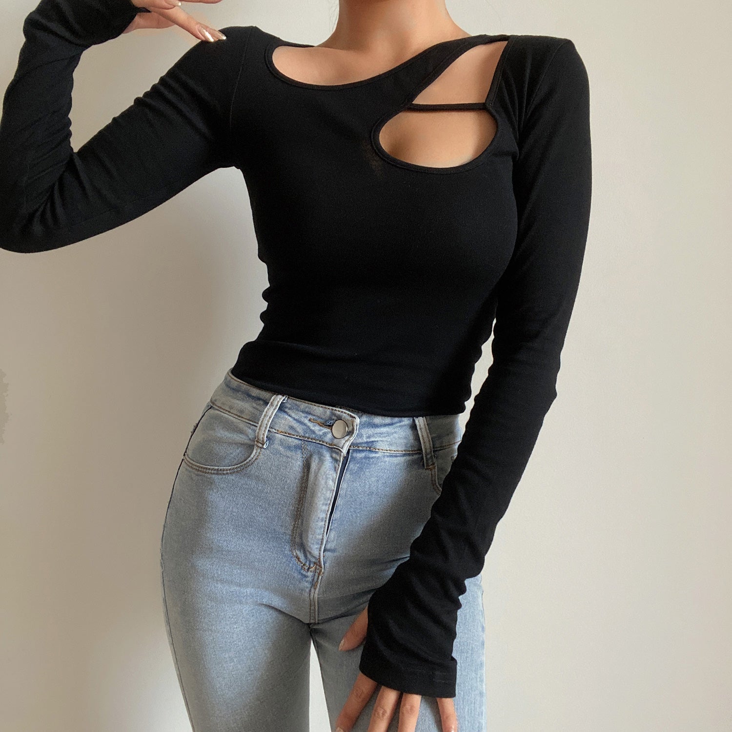 Irregular Slim-Fit Upper Clothes Long Sleeves T-shirt