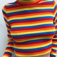 Rainbow Stripped Turtle Neck Sweater