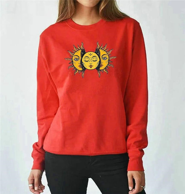 Solid Color Sun Face Regular Sweatshirt