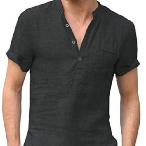Solid Color V-Collar Short-Sleeved Shirt