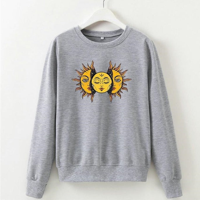 Solid Color Sun Face Regular Sweatshirt