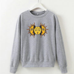 Solid Color Sun Face Regular Sweatshirt