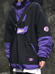 Neck Protection Black Purple Hip-Hop Jacket