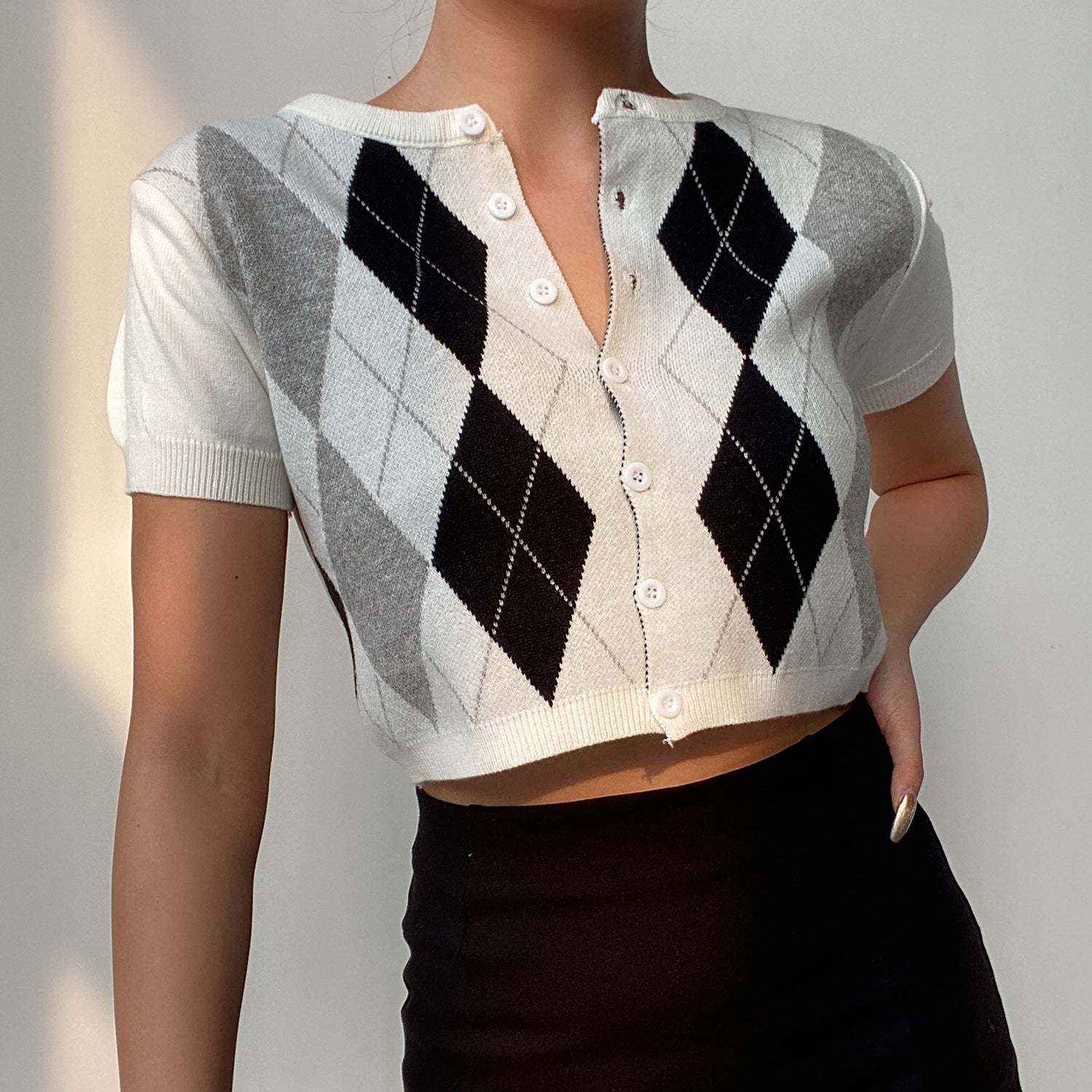 Rhombus Pattern Knitted Crop Top