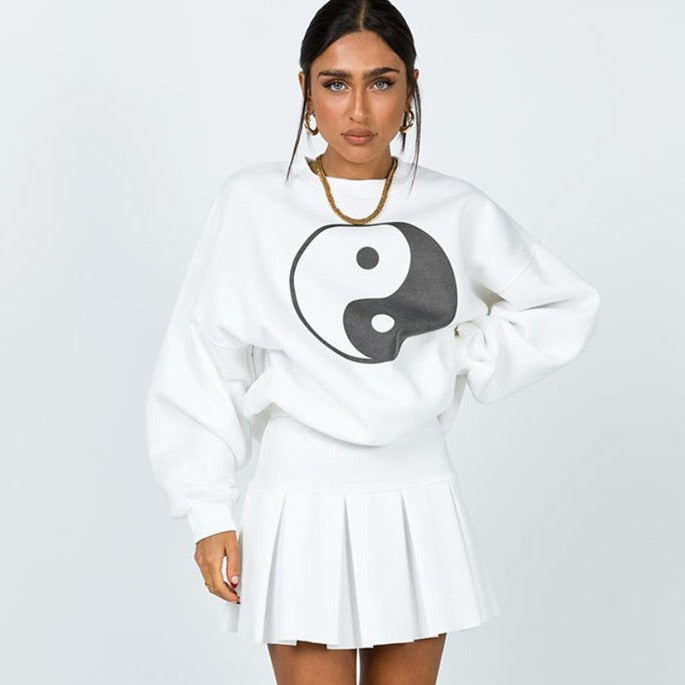 White Yin Yang Oversize Sweatshirt