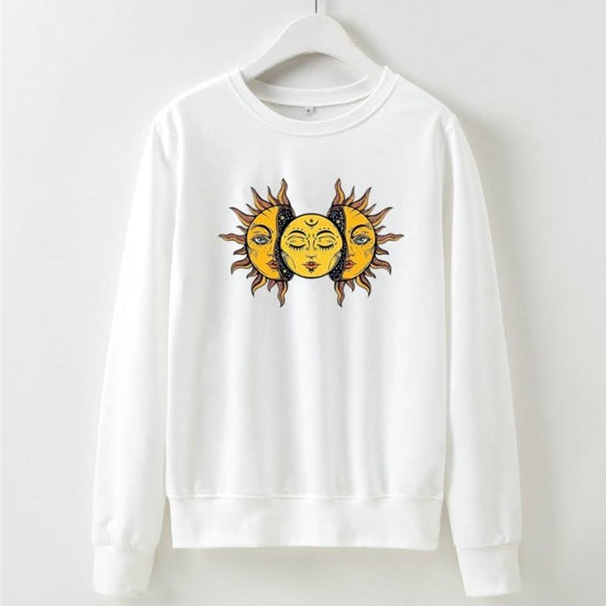 Solid Color Sun Face Regular Sweatshirt