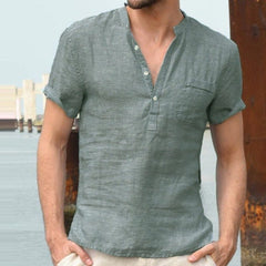 Solid Color V-Collar Short-Sleeved Shirt