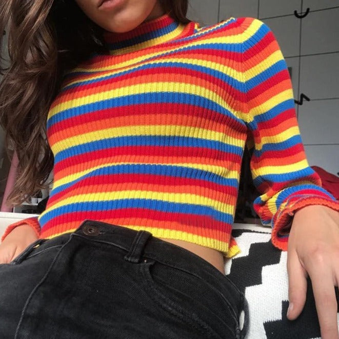 Rainbow Stripped Turtle Neck Sweater