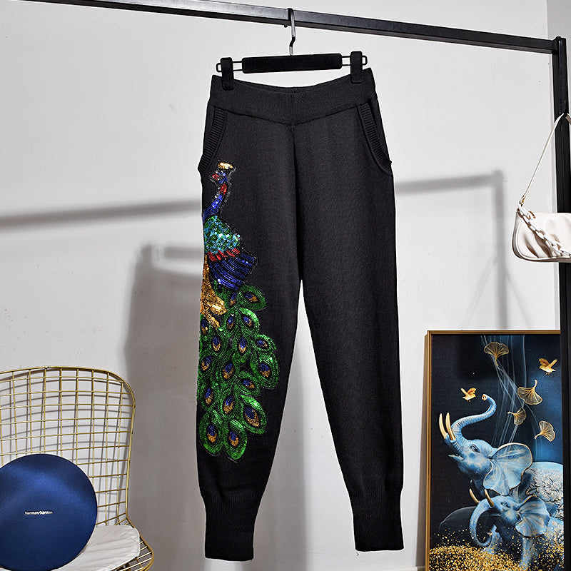 Peacock Sweater Trousers with Sequins 2 Set