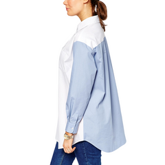 Contrast Color Stitching Long-Sleeved Shirt