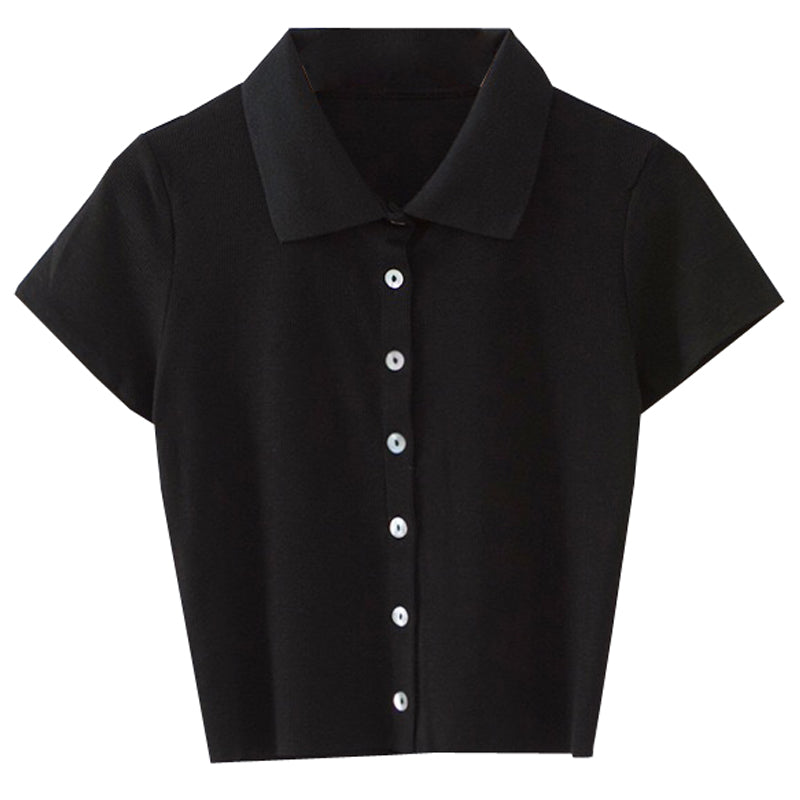 Button Up Cropped T-Shirt