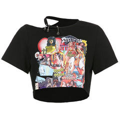 Comic Girls Print Off Shoulder T-Shirt