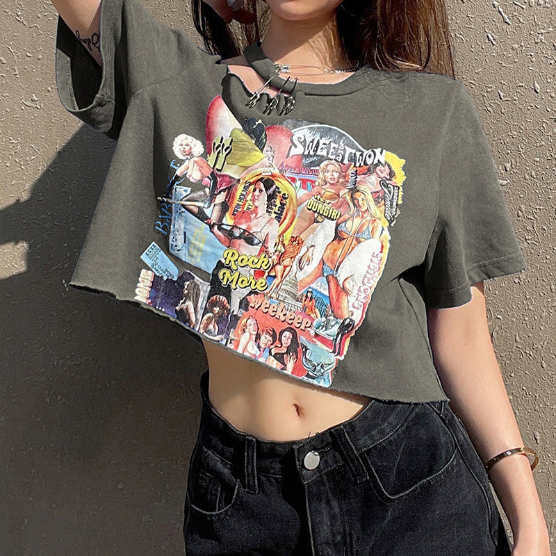 Comic Girls Print Off Shoulder T-Shirt