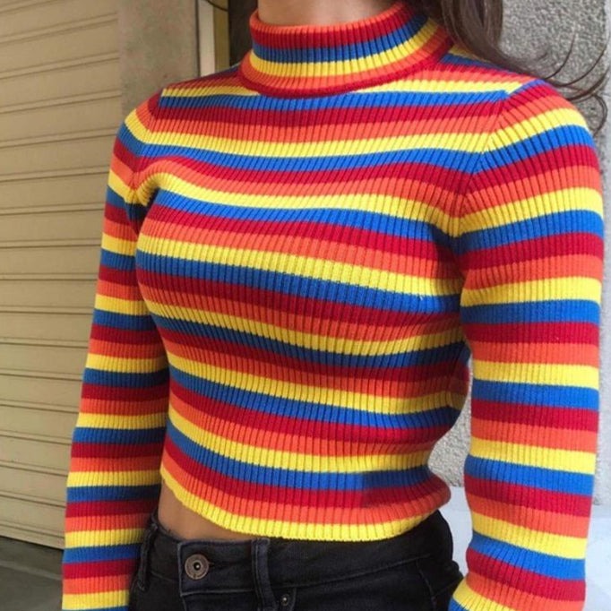 Rainbow Stripped Turtle Neck Sweater