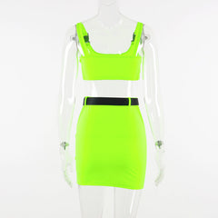 Solid Color Crop Top And Skirt Set