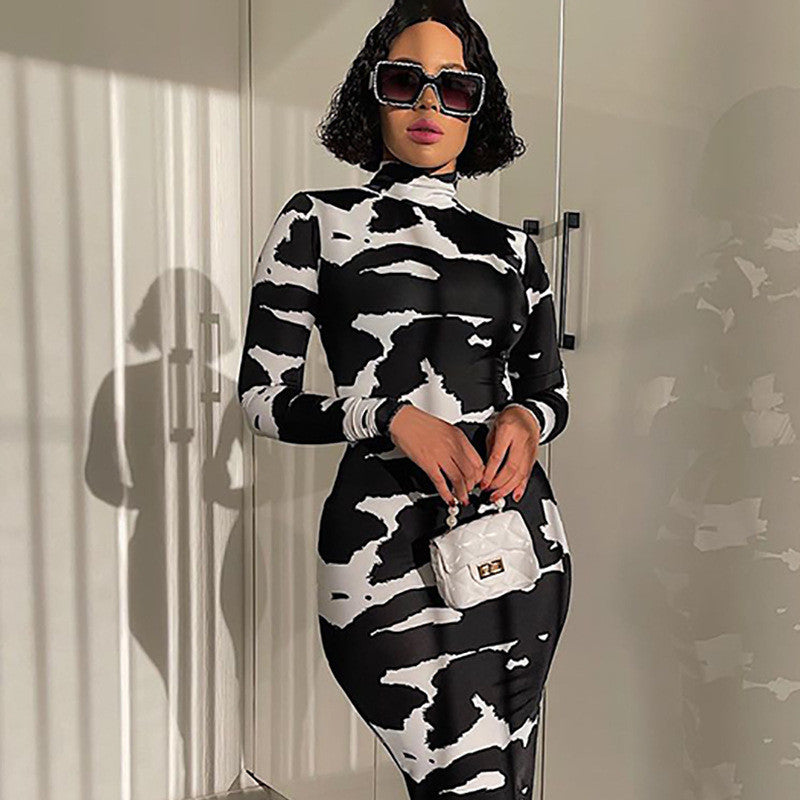 Black And White Long Sleeve Dress