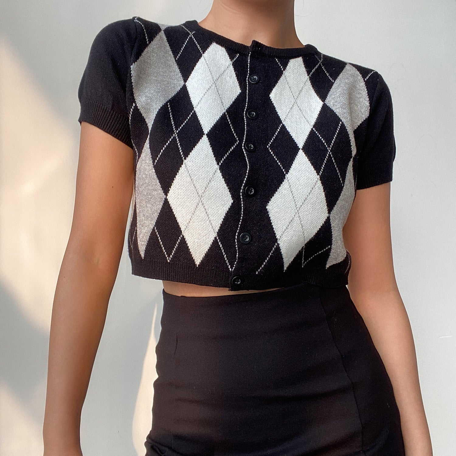 Rhombus Pattern Knitted Crop Top