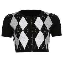 Rhombus Pattern Knitted Crop Top