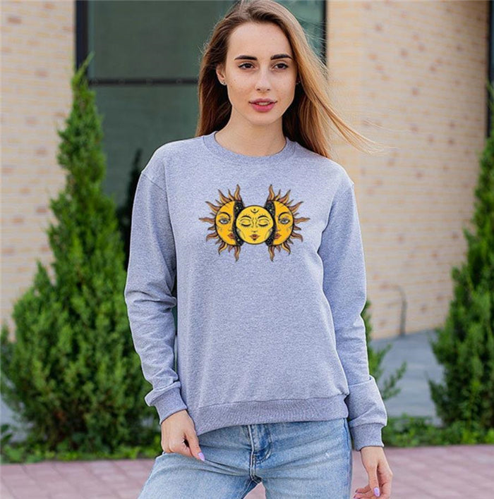 Solid Color Sun Face Regular Sweatshirt