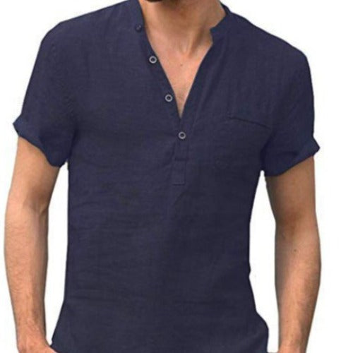 Solid Color V-Collar Short-Sleeved Shirt