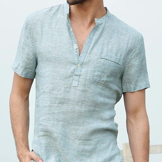 Solid Color V-Collar Short-Sleeved Shirt