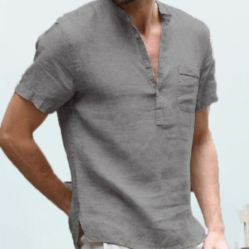 Solid Color V-Collar Short-Sleeved Shirt