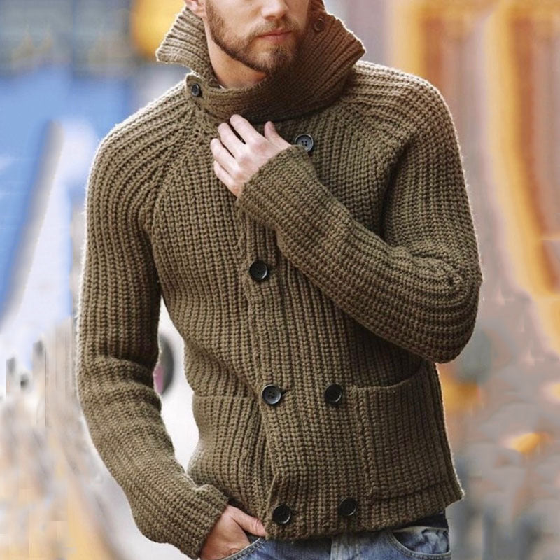 Plus Size Double Breasted Turtleneck Knitted Sweater