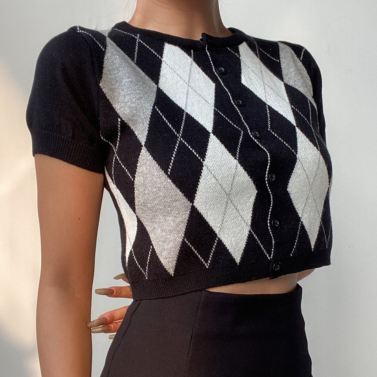 Rhombus Pattern Knitted Crop Top