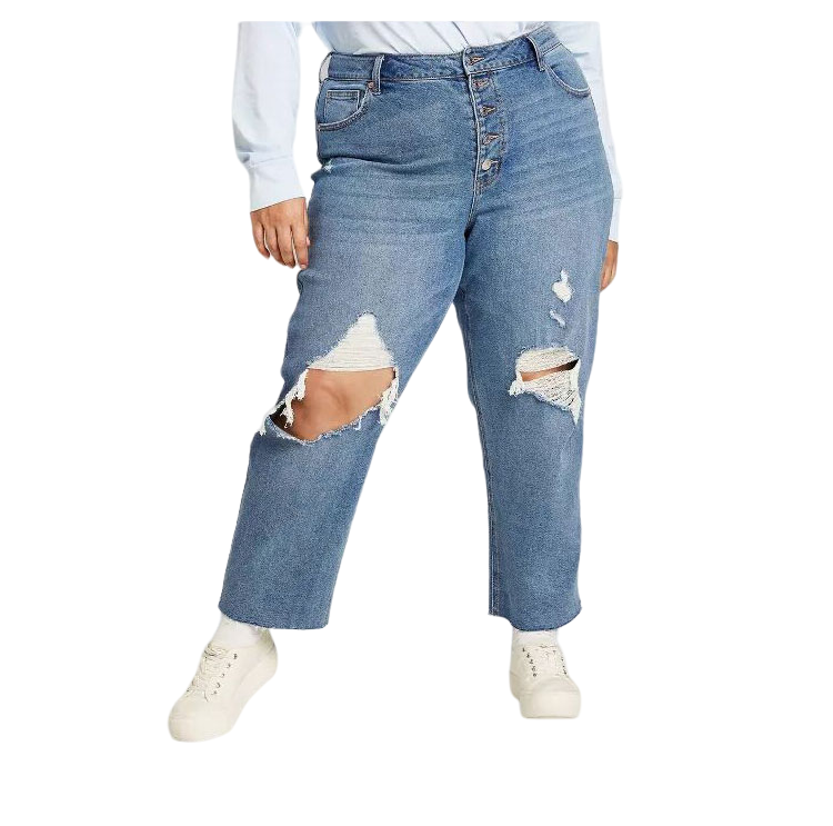 Oversized Loose Hole Multi-Button Jeans