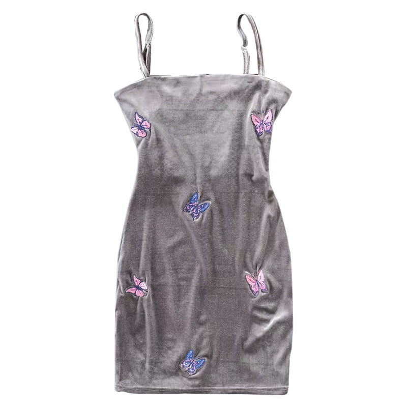 Embroidered Butterfly Flat Dress