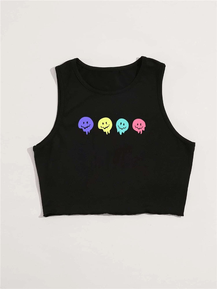 Smiley Cartoon Graphic Tank Top