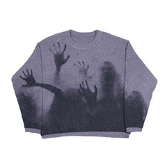 Knitted Gothic Printed Pullover Sweater