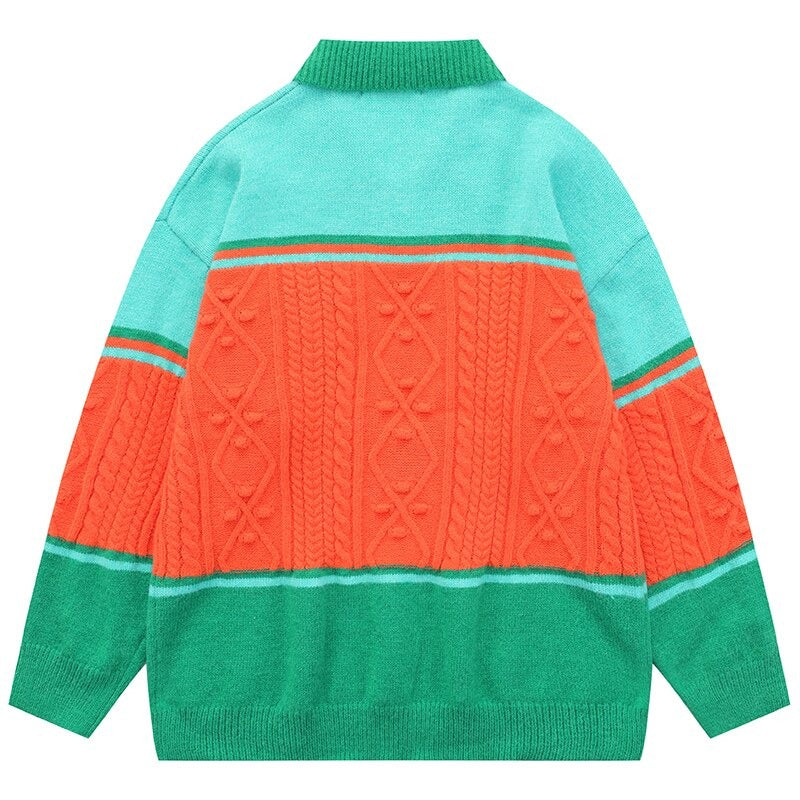 Embroidery Turn-Down Neck Knitted Sweater