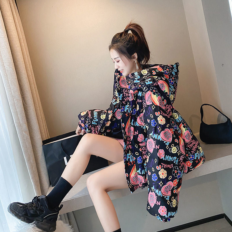 Hearts And Flowers Warm Hooded Oversized Jacket