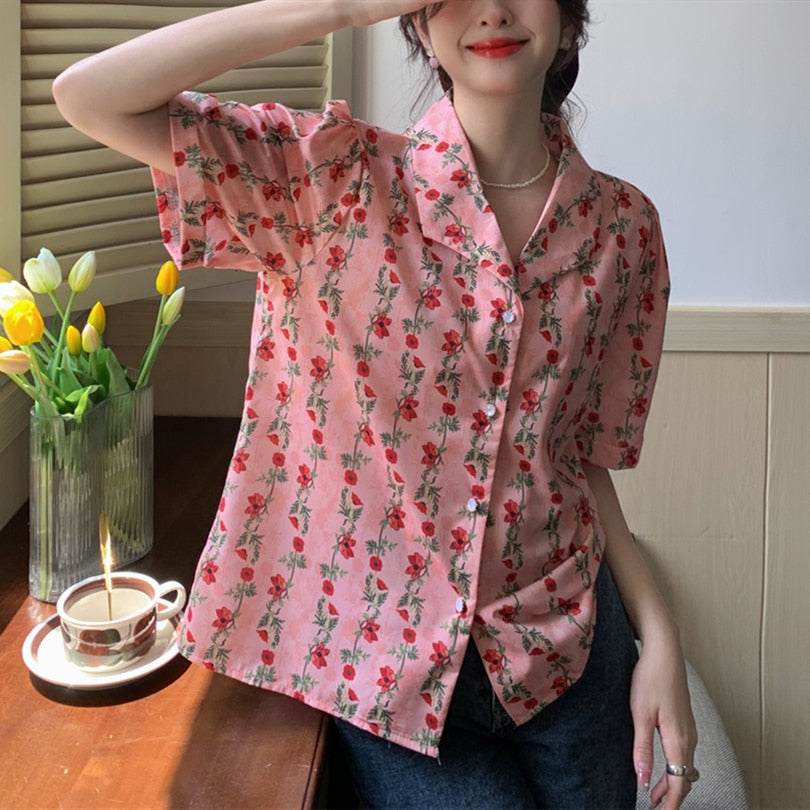 Harajuku Vintage Graphic Button Up Shirts