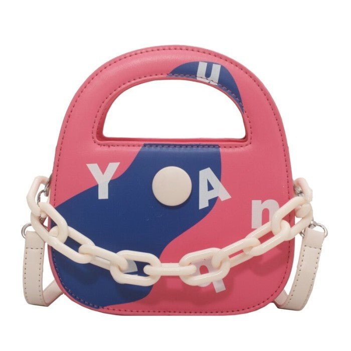 Round Handle With Chain Ornament Cute Bag