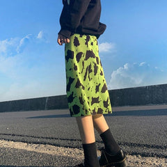 Pleated with fluorescent green leopard skirt