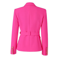 Notched Lapel with Belt Double Pocket Long Sleeve Blazer