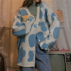 Cow Buttons Up Oversize Knitted Cardigan